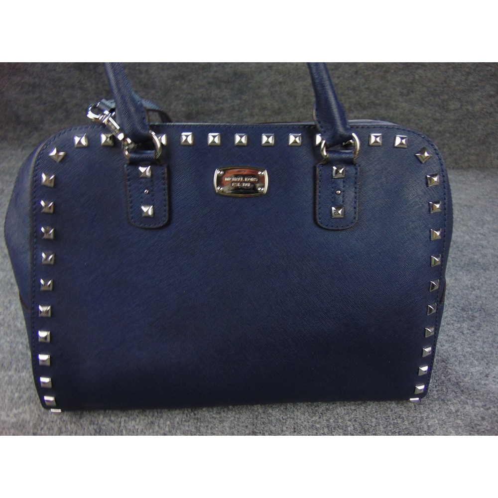 Michael Kors Sutton Satchel Navy Leather Top Zip Structured Bag Top Zip Edgy Bag - Picture 6 of 14